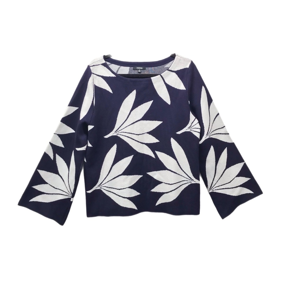 Premise Sweater XL Navy Floral Knit Bell Sleeve Cottage Career Luxe Quality Top